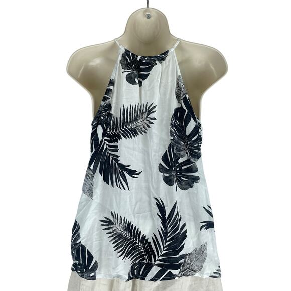 Old Navy Tropical Leaf Printed Halter Neck Top White Black Size XS - Picture 5 of 8